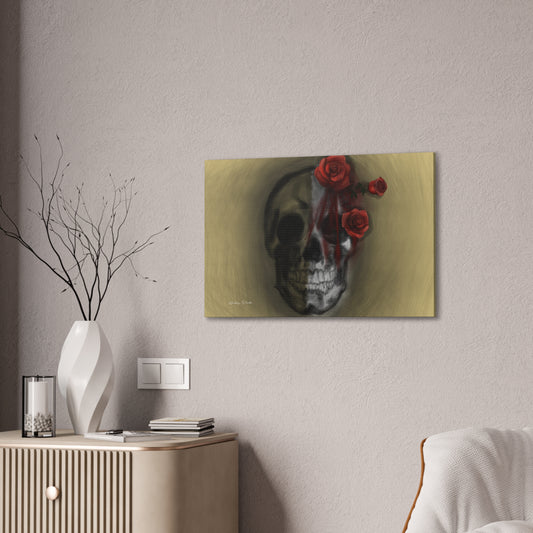 Skull with Red Roses Canvas Wall Art