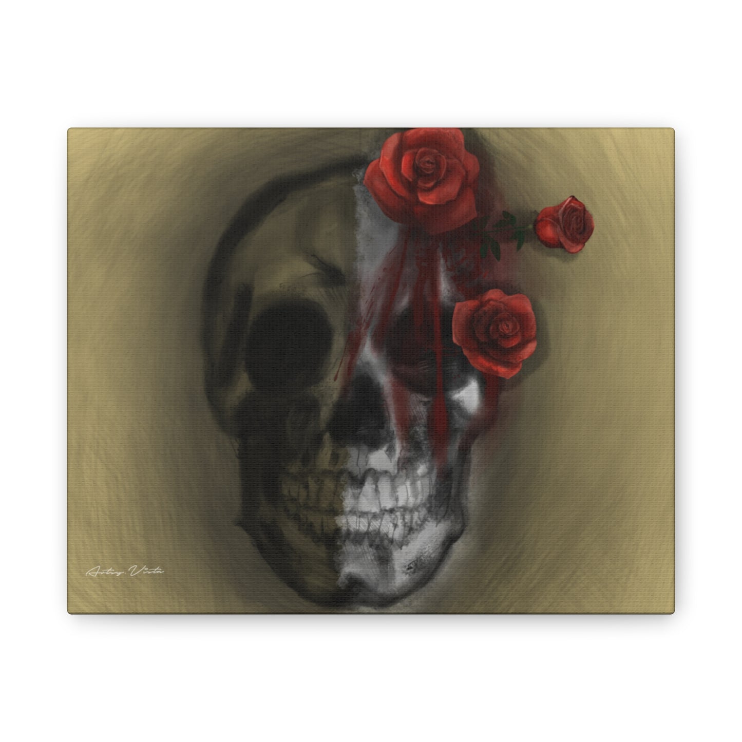 Skull with Red Roses Canvas Wall Art