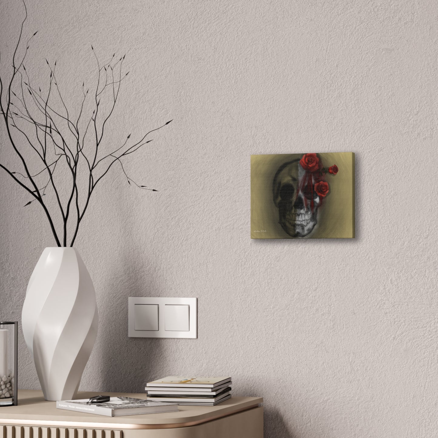 Skull with Red Roses Canvas Wall Art