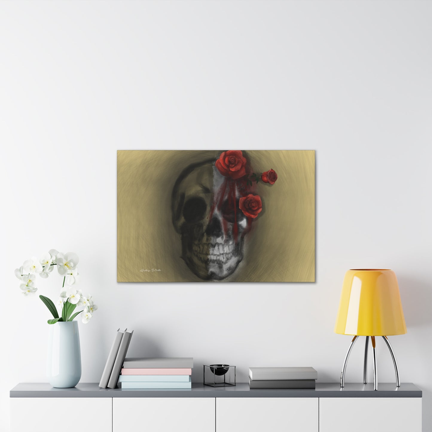 Skull with Red Roses Canvas Wall Art
