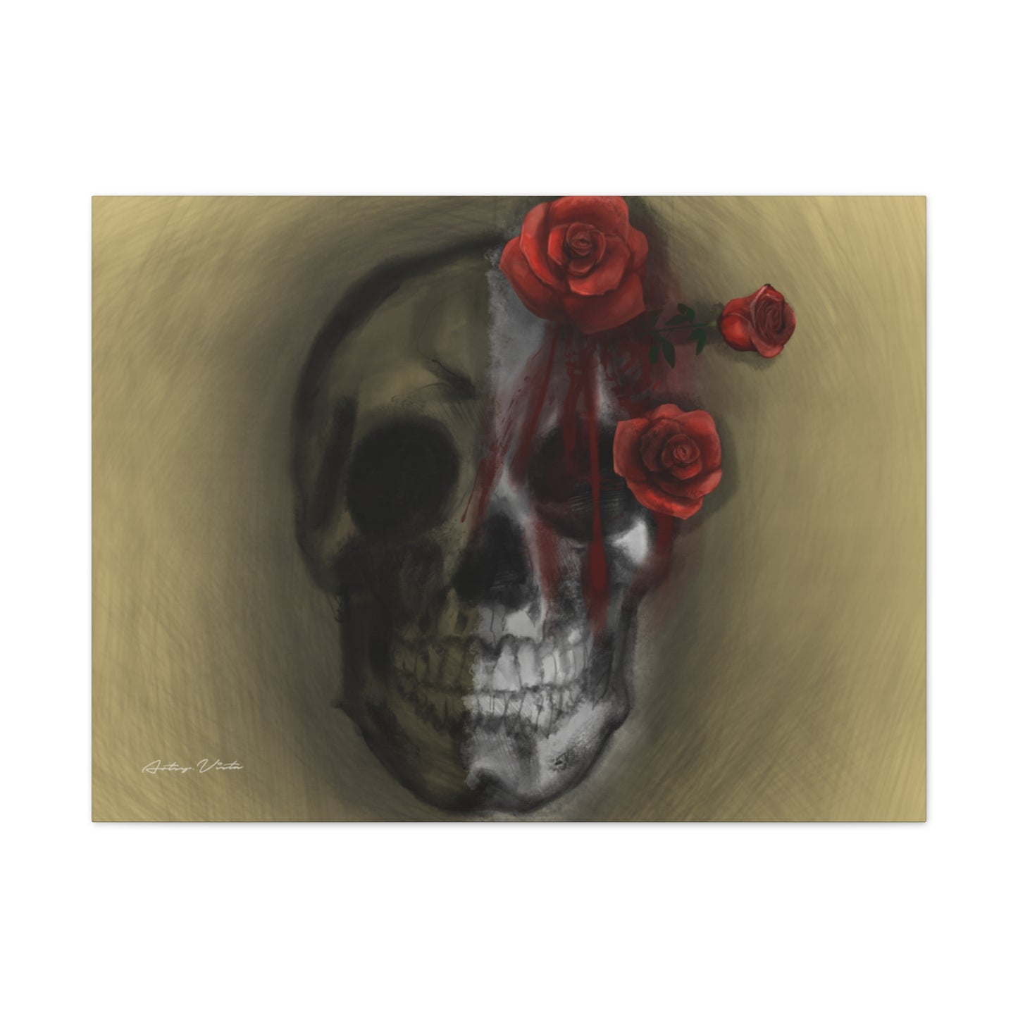 Skull with Red Roses Canvas Wall Art