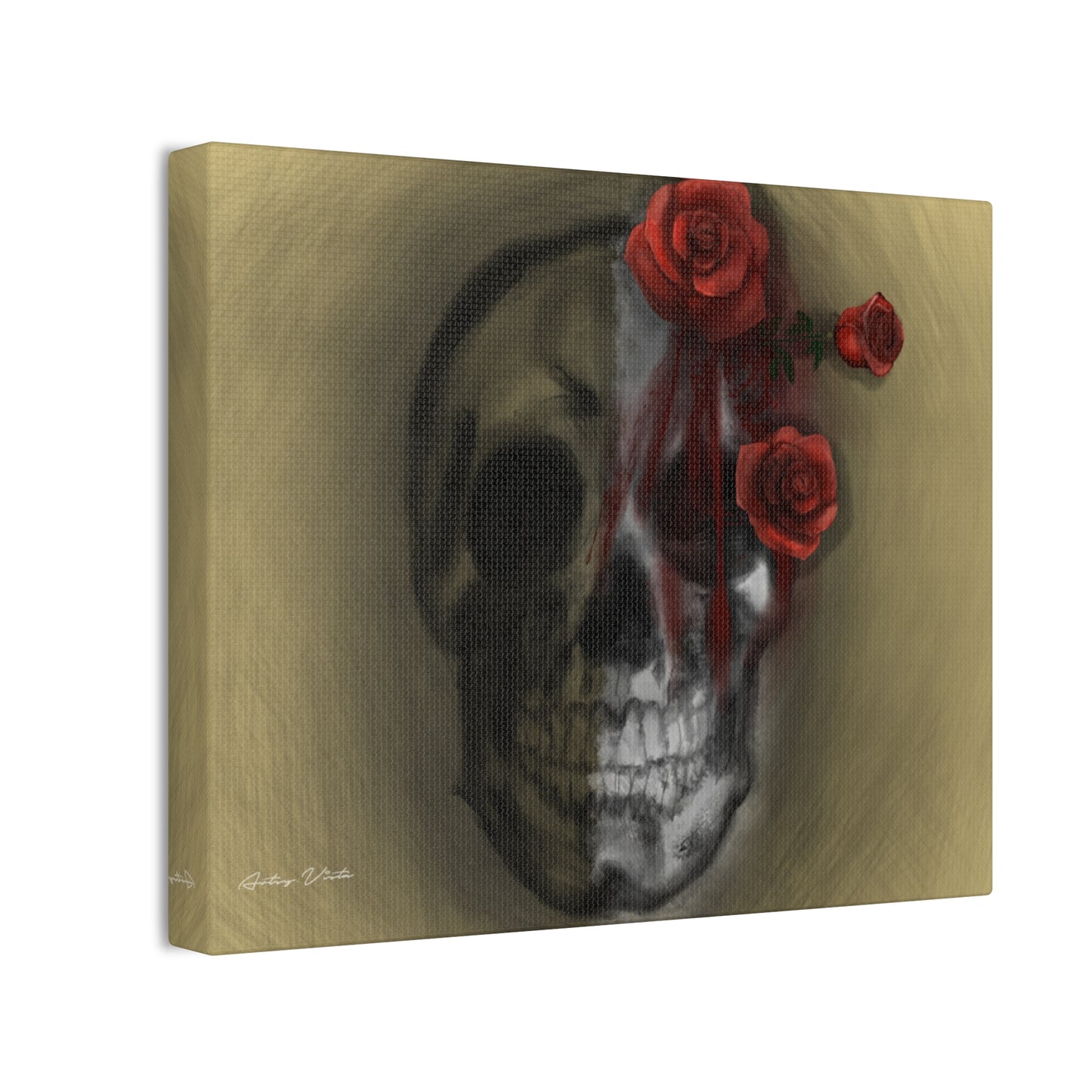 Skull with Red Roses Canvas Wall Art